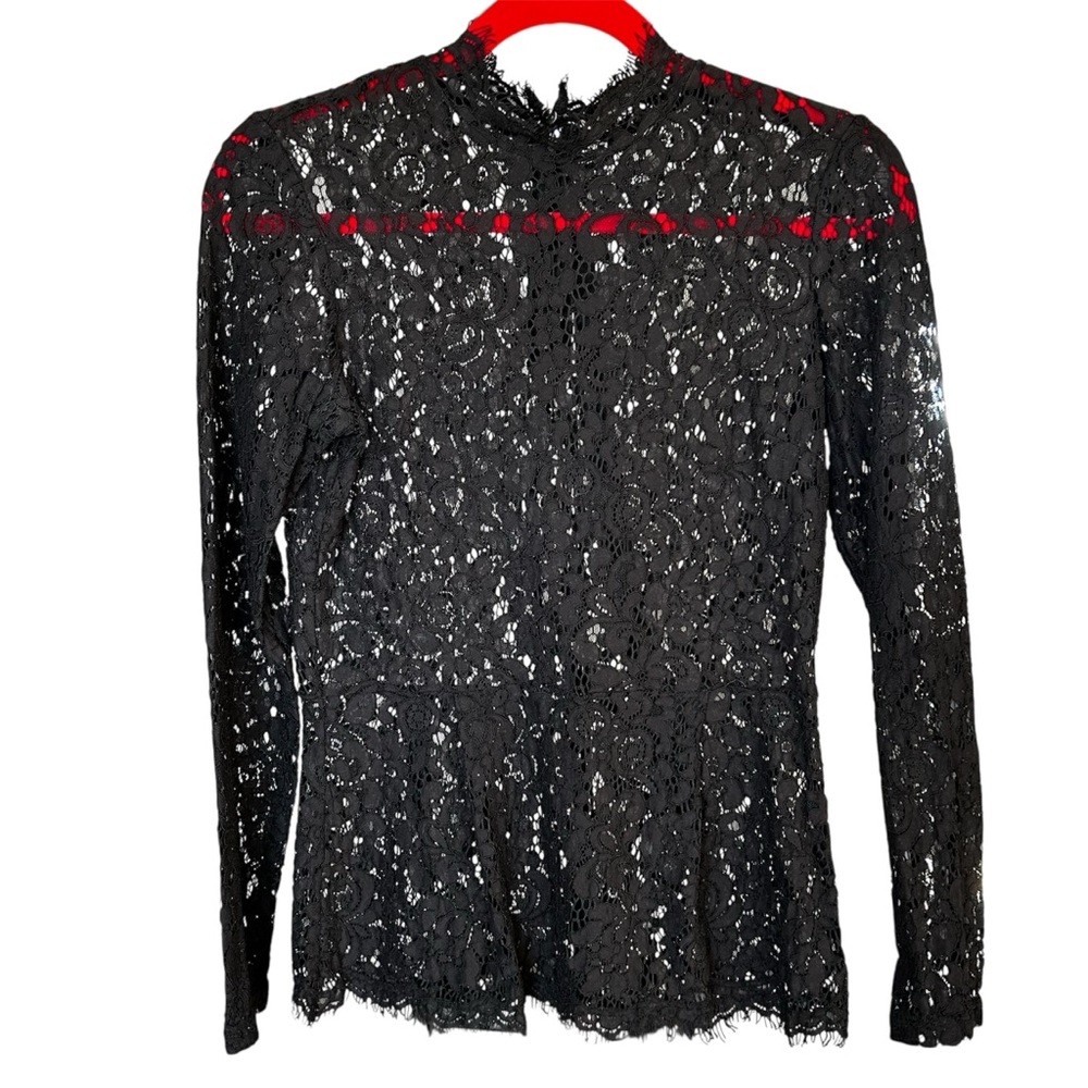 H&M Lace Blouse Black Sz 6 Back Zipper Peplum Waist
